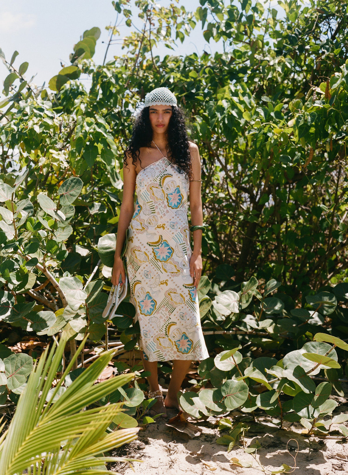 Tide Pool Midi Dress White Green - For Love & Lemons