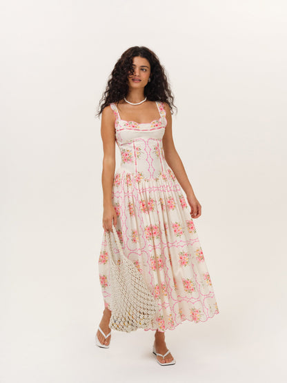 Tea Time Midi Dress Cream - For Love & Lemons