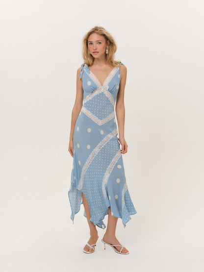 Stormie Dot Midi Dress Blue - For Love & Lemons