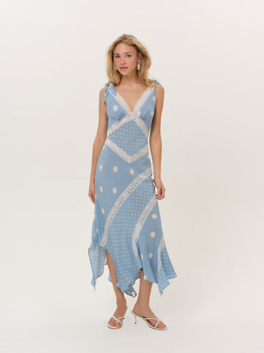 Stormie Dot Midi Dress Blue - For Love & Lemons