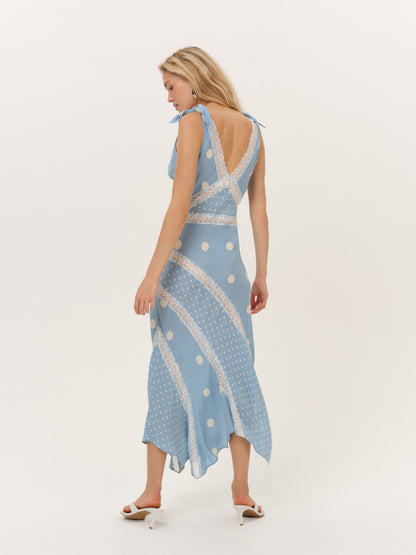 Stormie Dot Midi Dress Blue - For Love & Lemons