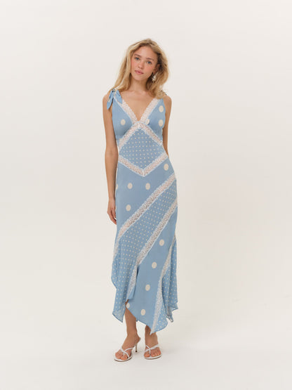 Stormie Dot Midi Dress Blue - For Love & Lemons