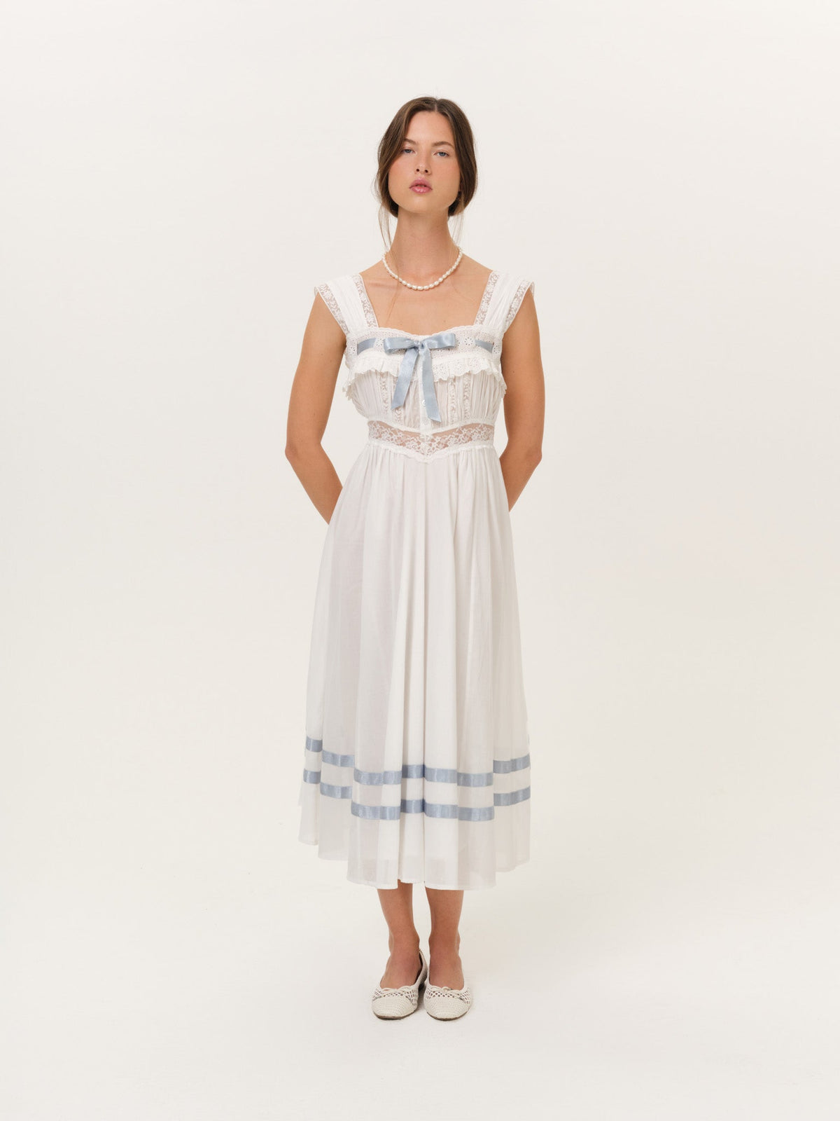 Fable Midi Dress White Blue - For Love & Lemons