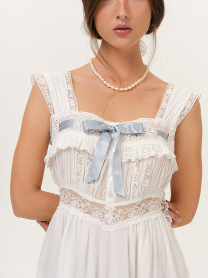 Fable Midi Dress White Blue - For Love & Lemons