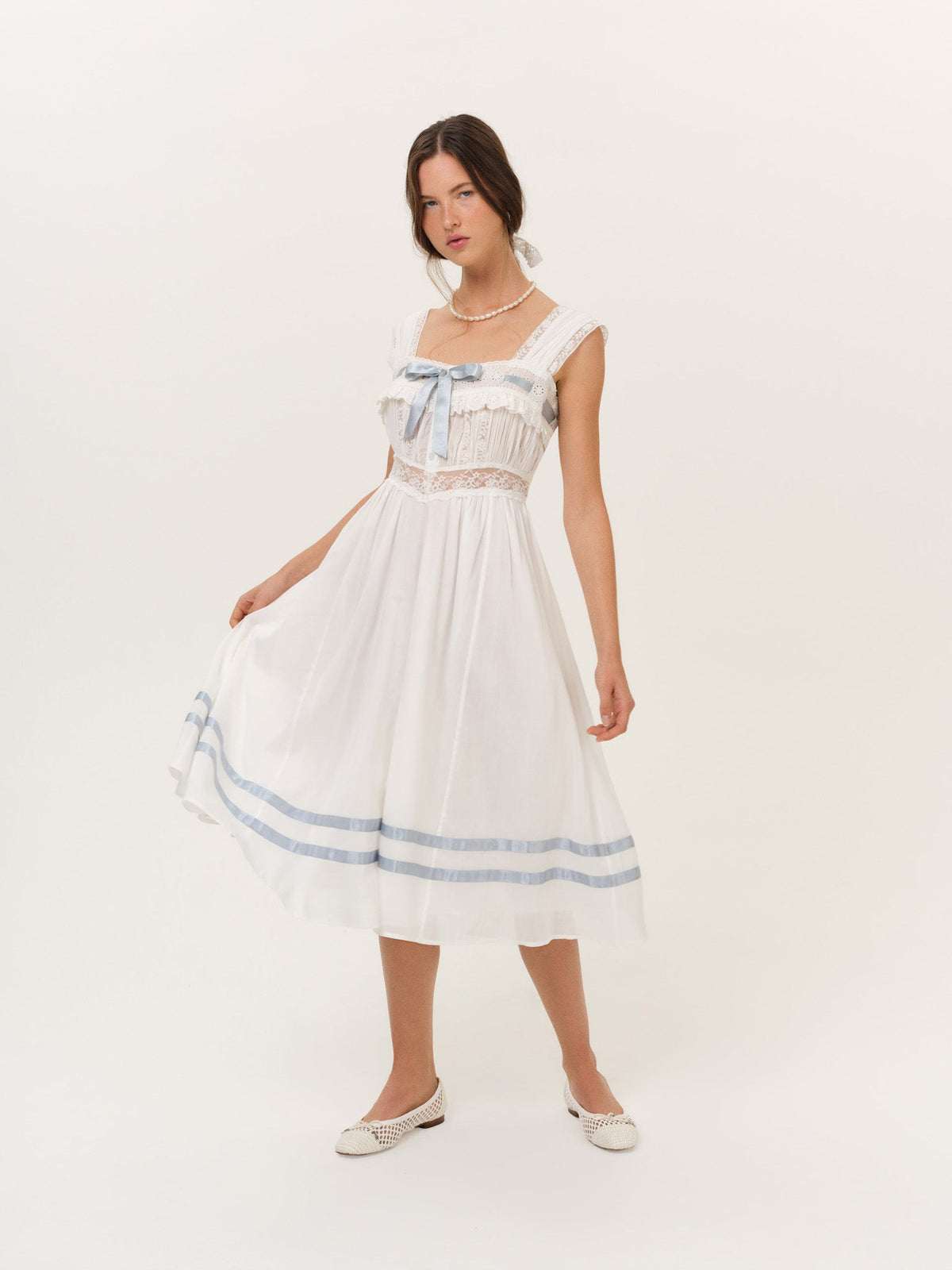 Fable Midi Dress White Blue - For Love & Lemons