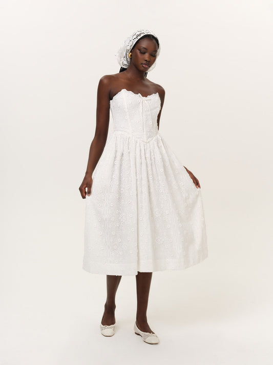 Laura Eyelet Midi Dress White - For Love & Lemons