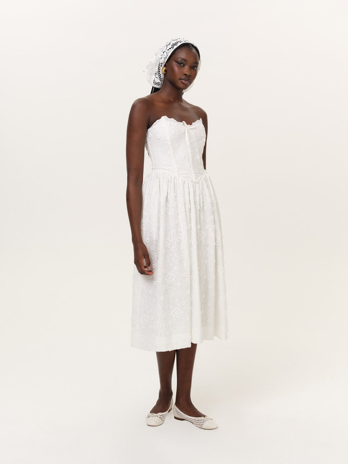 Laura Eyelet Midi Dress White - For Love & Lemons