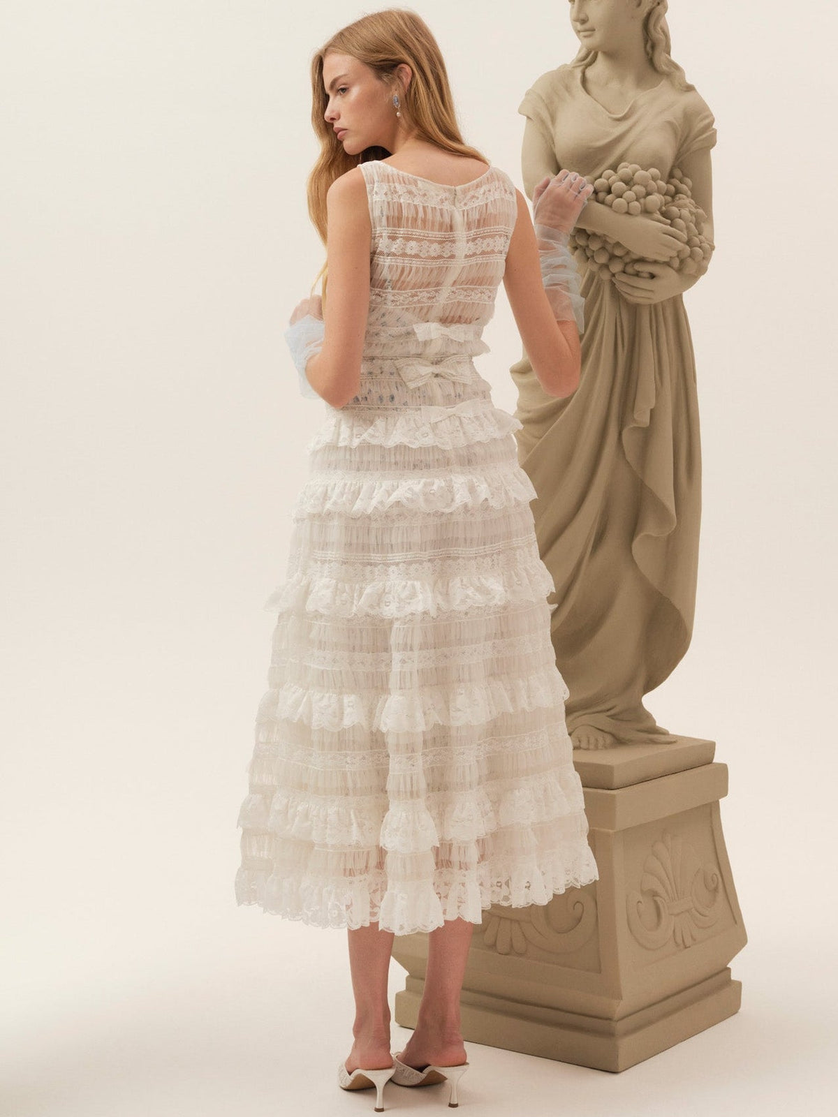 Ruffle Bows Midi Dress White - For Love & Lemons