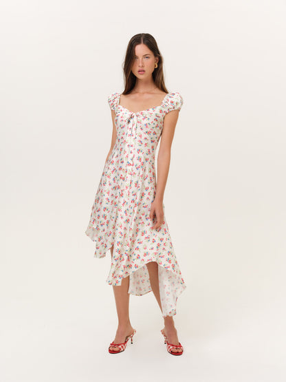Cherry Mae Midi Dress Cream Red - For Love & Lemons