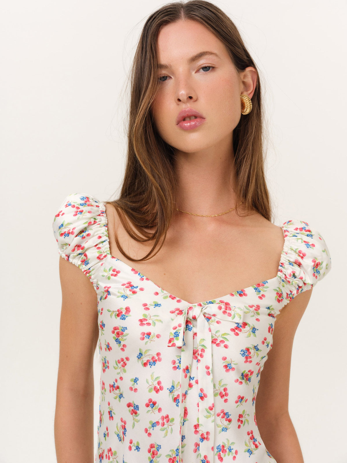 Cherry Mae Midi Dress Cream Red - For Love & Lemons