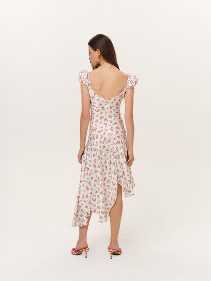 Cherry Mae Midi Dress Cream Red - For Love & Lemons