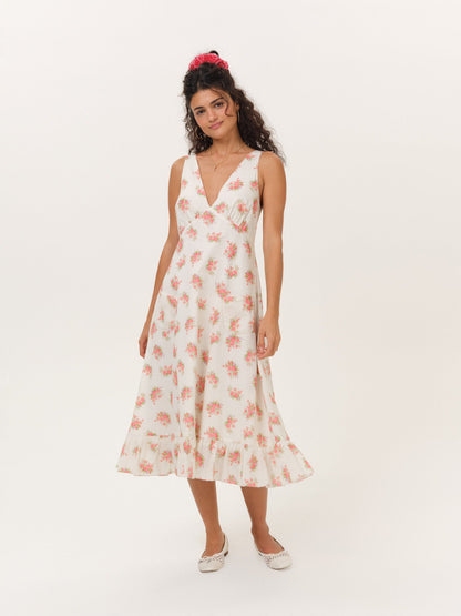 Julianne Floral Midi Dress Cream - For Love & Lemons