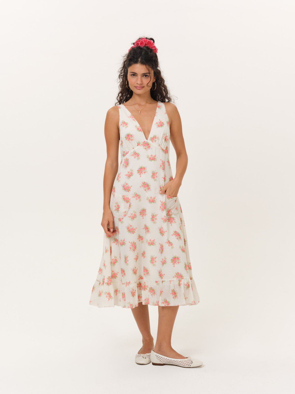 Julianne Floral Midi Dress Cream - For Love & Lemons