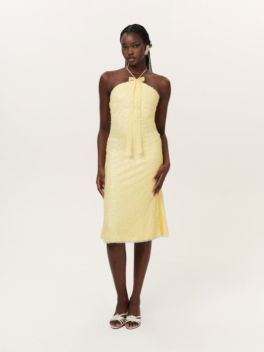 Lela Sequin Midi Dress Yellow - For Love & Lemons
