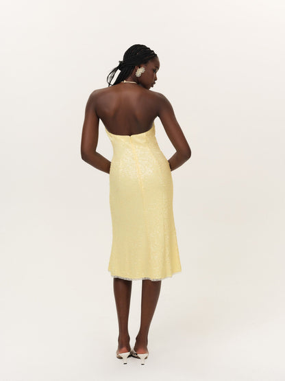 Lela Sequin Midi Dress Yellow - For Love & Lemons