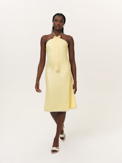 Lela Sequin Midi Dress Yellow - For Love & Lemons
