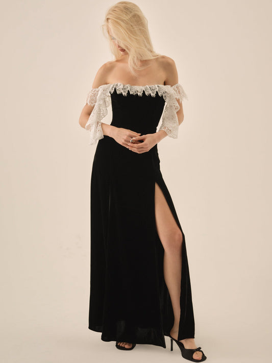 La Vie En Bow Velvet Maxi Dress Black - For Love & Lemons