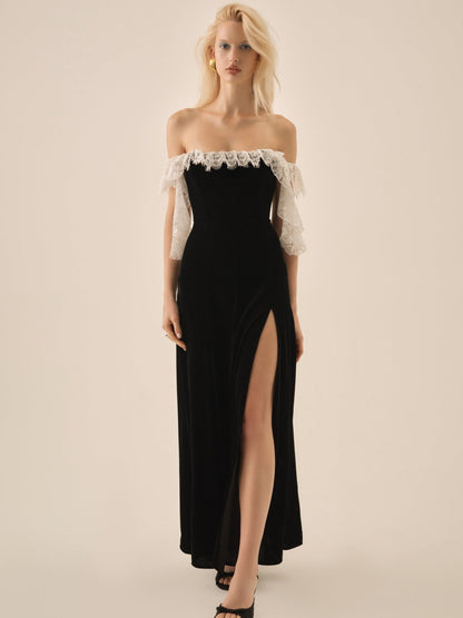 La Vie En Bow Velvet Maxi Dress Black - For Love & Lemons
