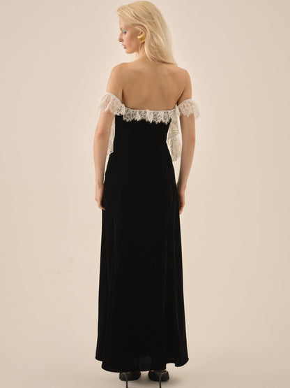 La Vie En Bow Velvet Maxi Dress Black - For Love & Lemons