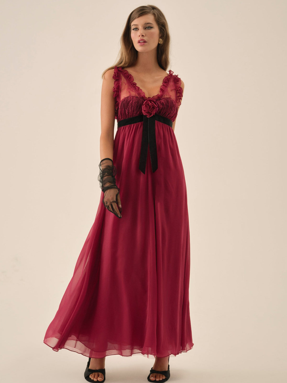 Claudine Chiffon Maxi Dress Oxblood - For Love & Lemons