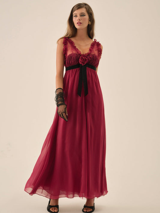 Claudine Chiffon Maxi Dress Oxblood - For Love & Lemons