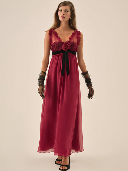 Claudine Chiffon Maxi Dress Oxblood - For Love & Lemons