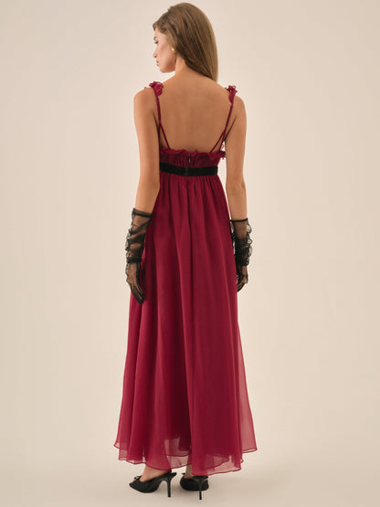 Claudine Chiffon Maxi Dress Oxblood - For Love & Lemons