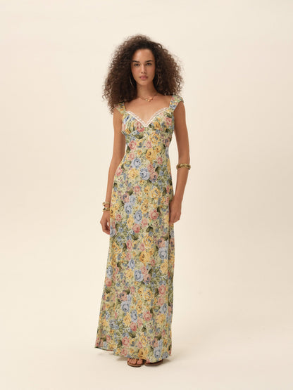 Emmaline Maxi Dress Yellow Blue - For Love & Lemons