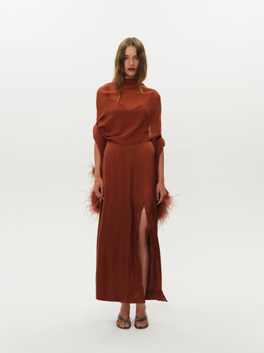 Margo Maxi Dress and Shawl Set Rust - For Love & Lemons
