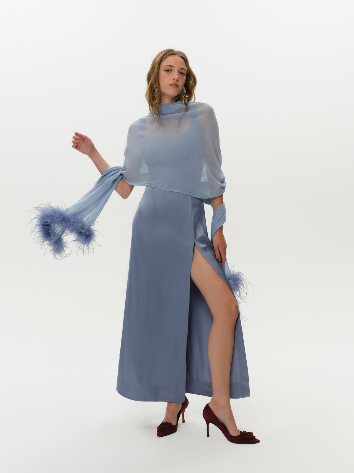 Margo Maxi Dress and Shawl Set Dusty Blue - For Love & Lemons