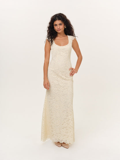 Cottage Lace Maxi Dress Pale Yellow - For Love & Lemons