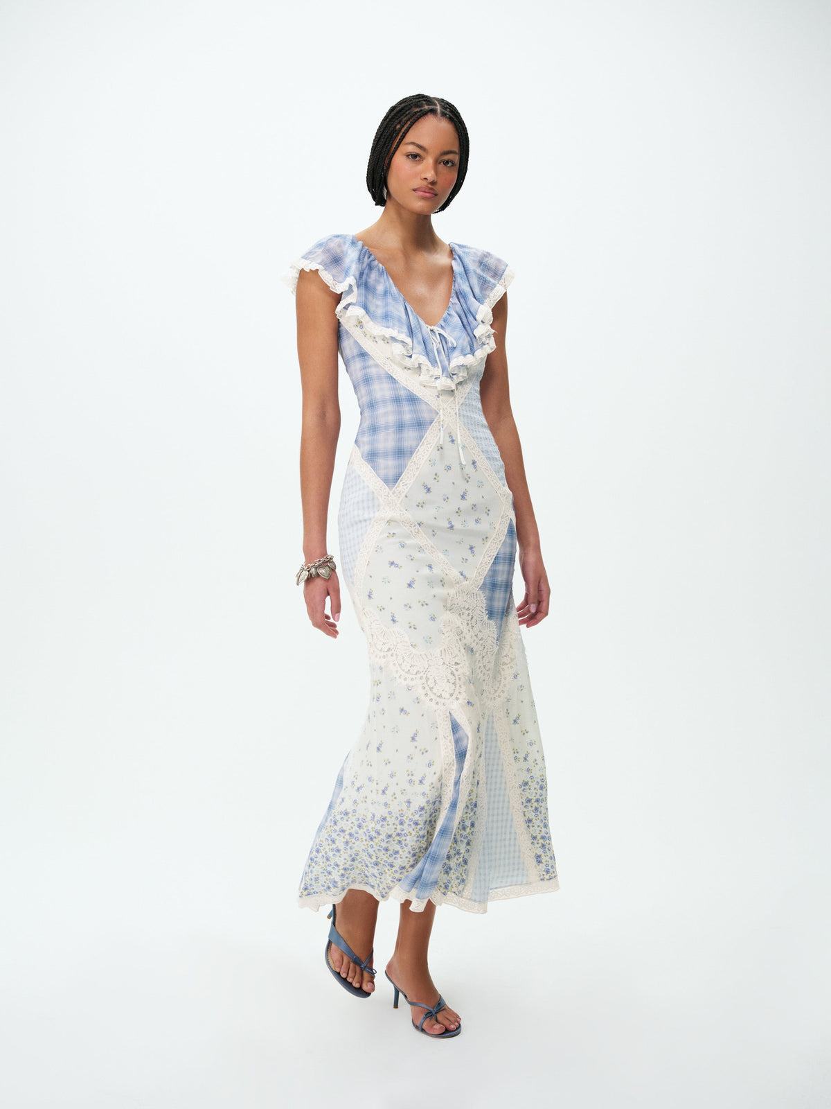 Bluebird Plaid Maxi Dress Blue - For Love & Lemons