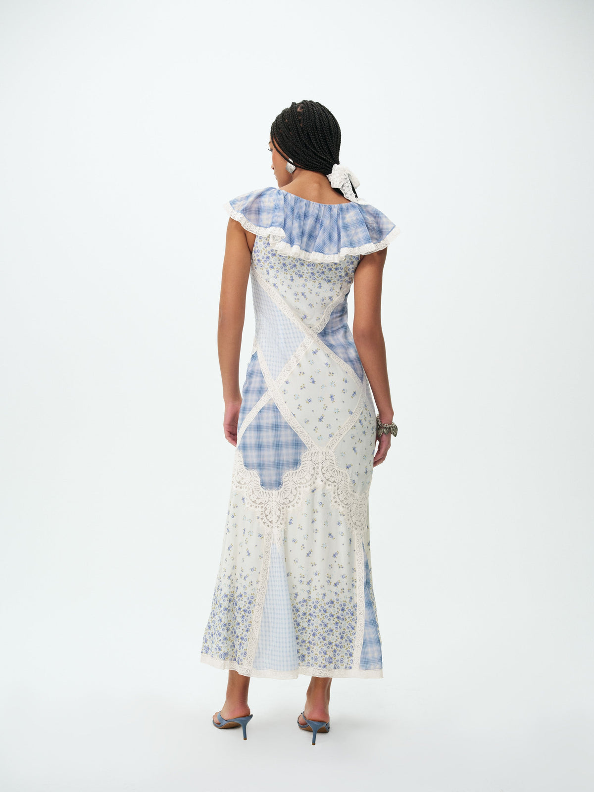 Bluebird Plaid Maxi Dress Blue - For Love & Lemons