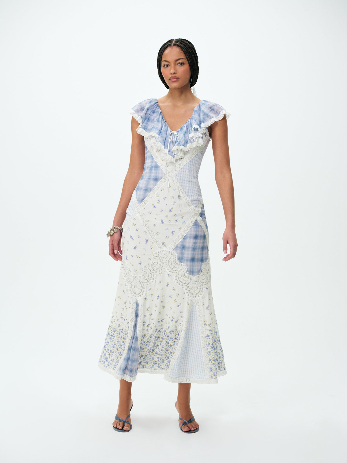 Bluebird Plaid Maxi Dress Blue - For Love & Lemons