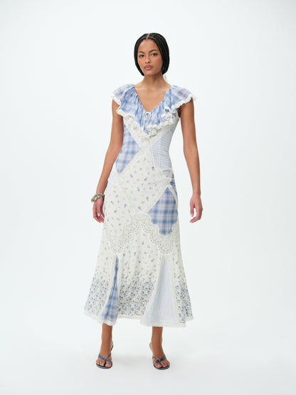 Bluebird Plaid Maxi Dress Blue - For Love & Lemons
