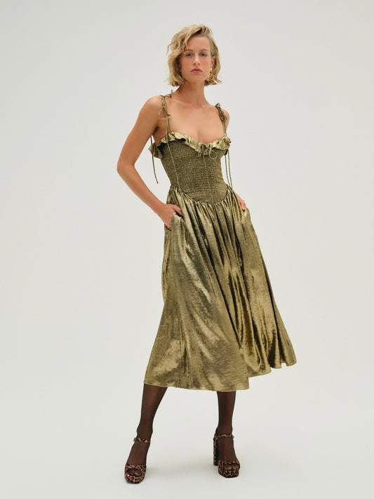 Bethany Midi Dress Gold - For Love & Lemons