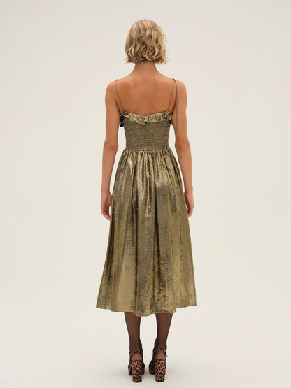 Bethany Midi Dress Gold - For Love & Lemons