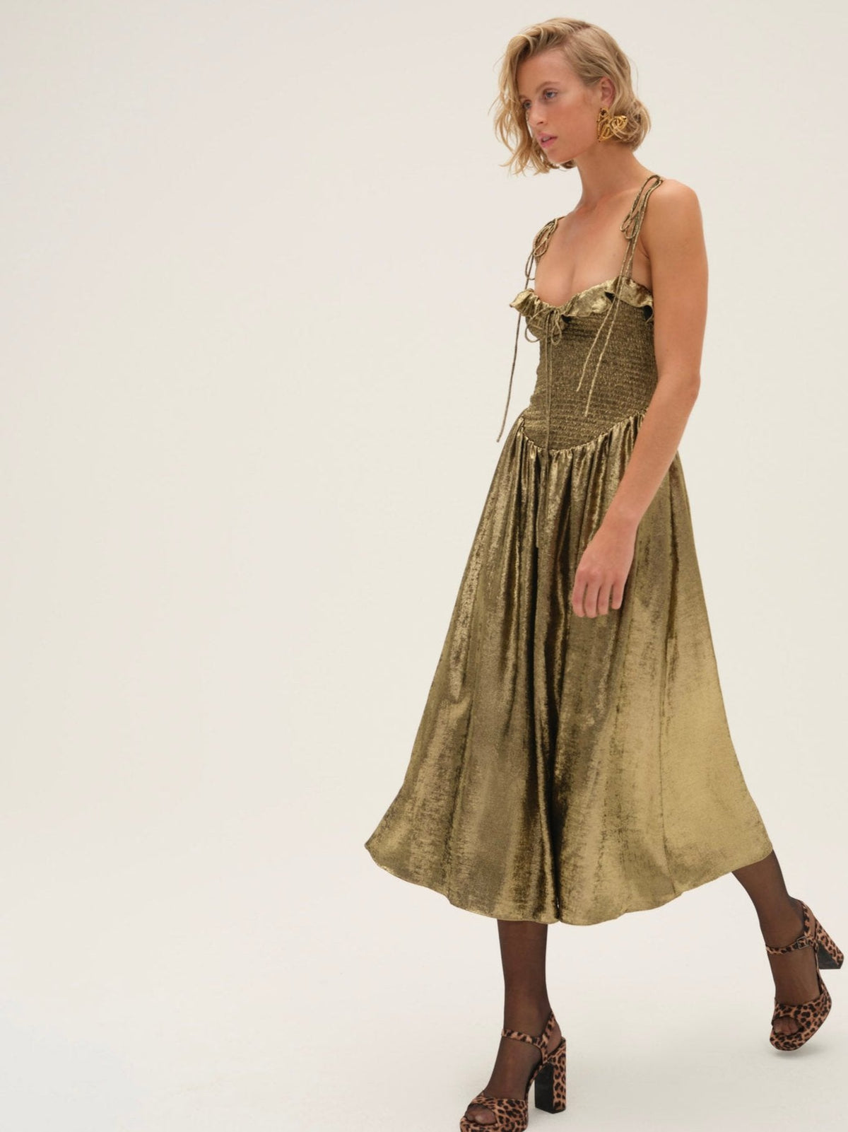 Bethany Midi Dress Gold - For Love & Lemons