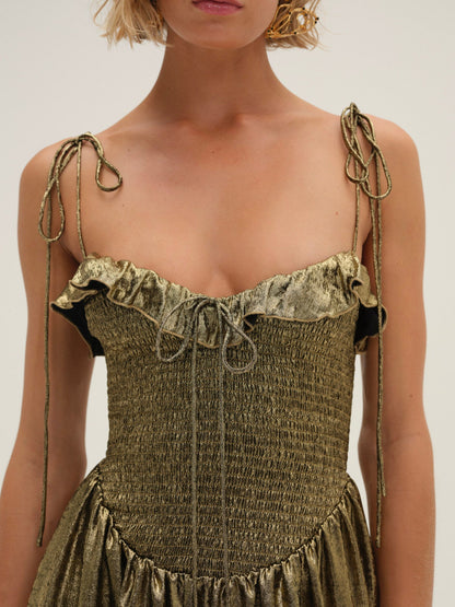 Bethany Midi Dress Gold - For Love & Lemons
