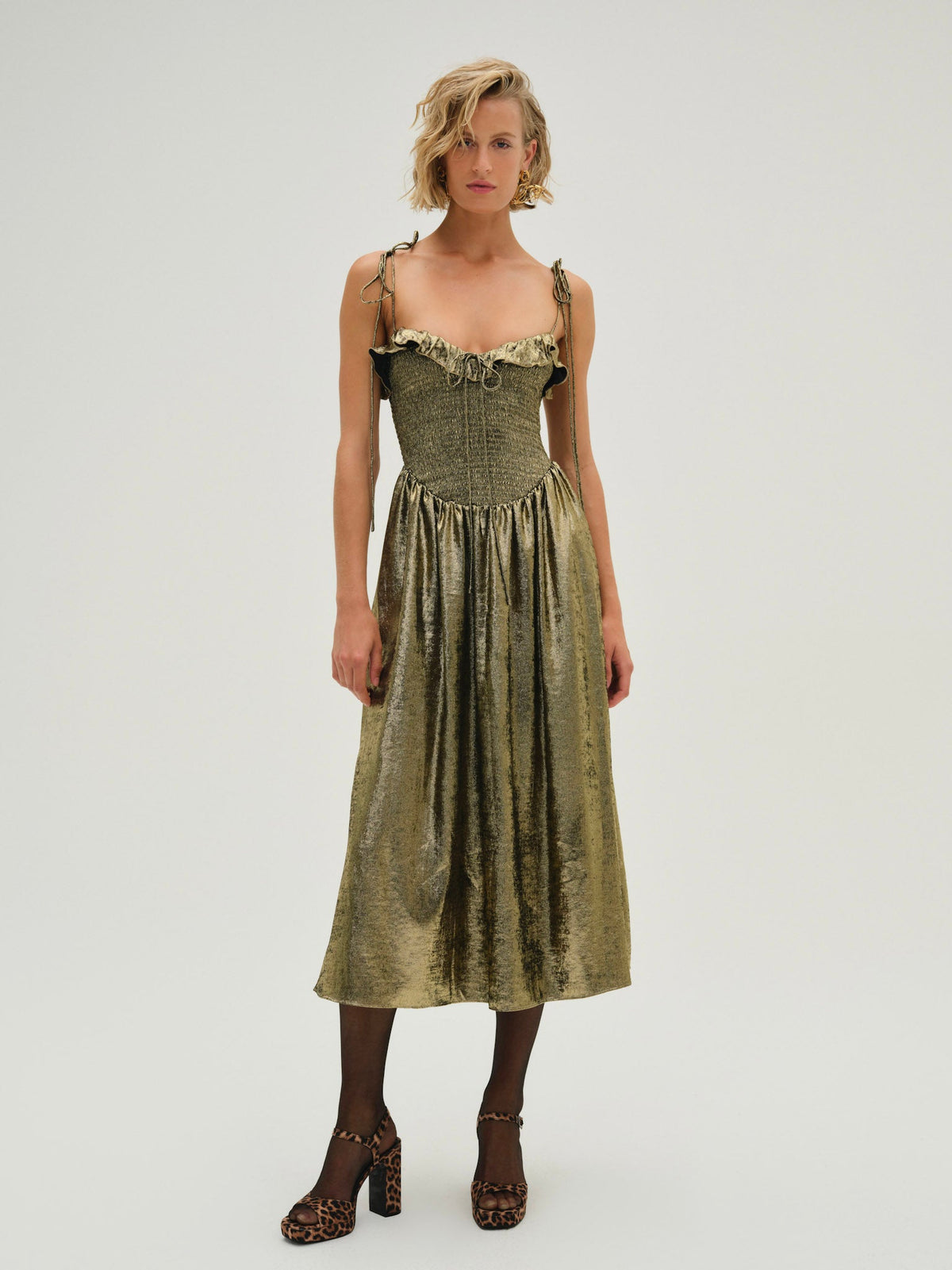 Bethany Midi Dress Gold - For Love & Lemons