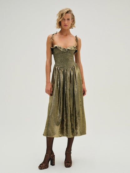 Bethany Midi Dress Gold - For Love & Lemons