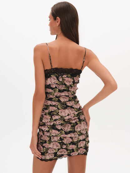 Fallen Rose Mini Dress Black - For Love & Lemons