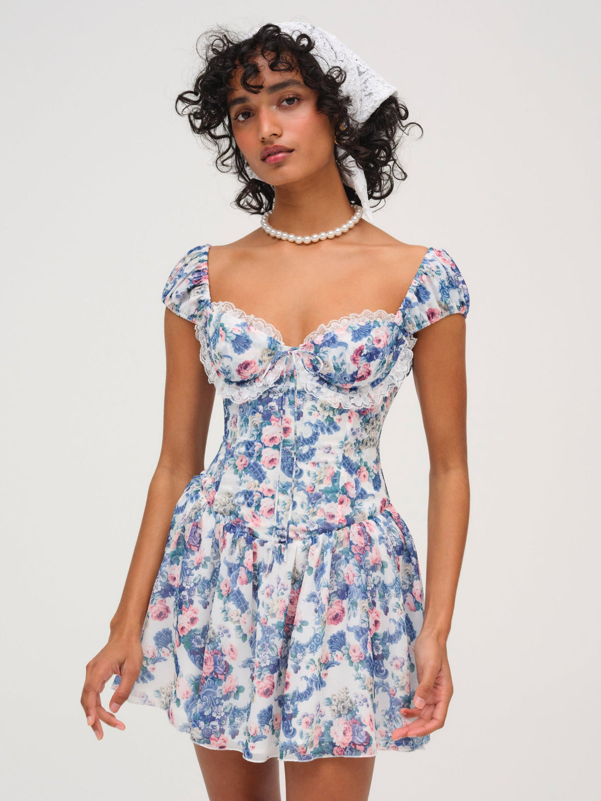 Audrey Floral Mini Dress Blue - For Love & Lemons