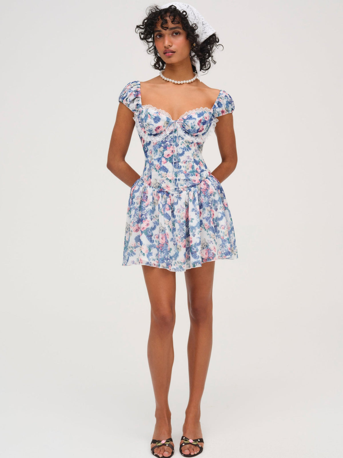 Audrey Floral Mini Dress Blue - For Love & Lemons
