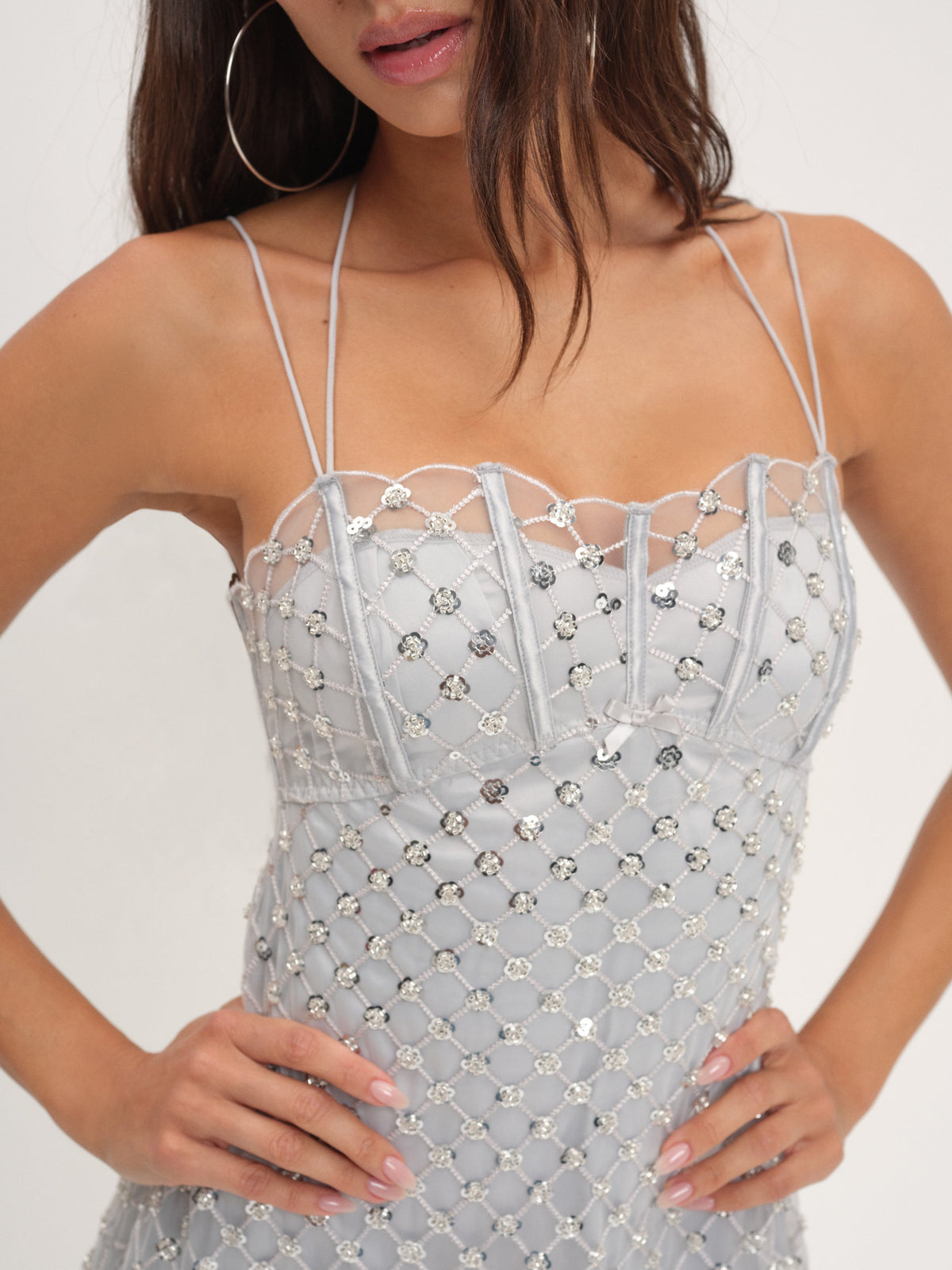 Dazzle Me Slip Dress Silver - For Love & Lemons