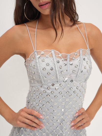 Dazzle Me Slip Dress Silver - For Love & Lemons