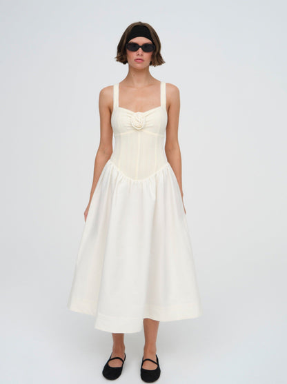 Billie Pointelle Midi Dress Cream - For Love & Lemons