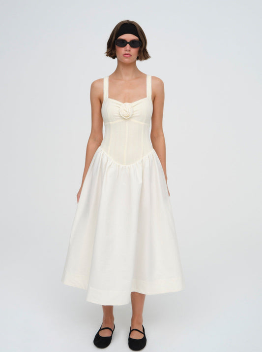 Billie Pointelle Midi Dress Cream - For Love & Lemons