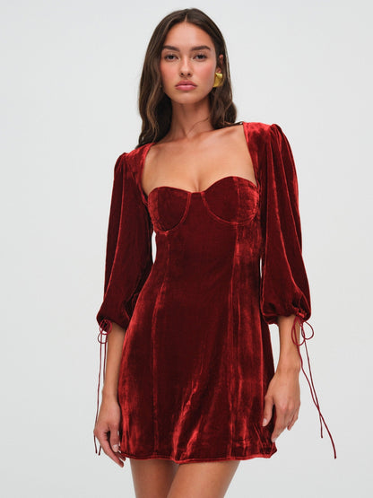 Nadine Velvet Mini Dress Red - For Love & Lemons