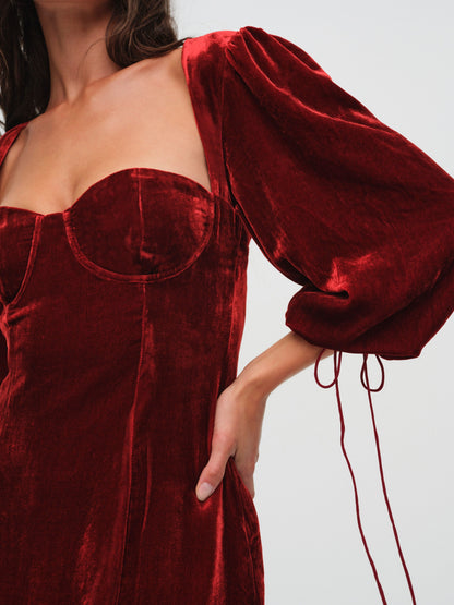 Nadine Velvet Mini Dress Red - For Love & Lemons